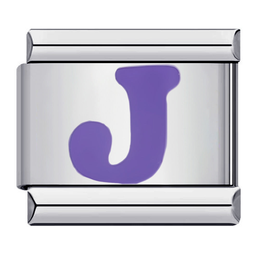 Purple Letter J Italian Charm For Italian Charm Bracelets Composable Link - soufeelau