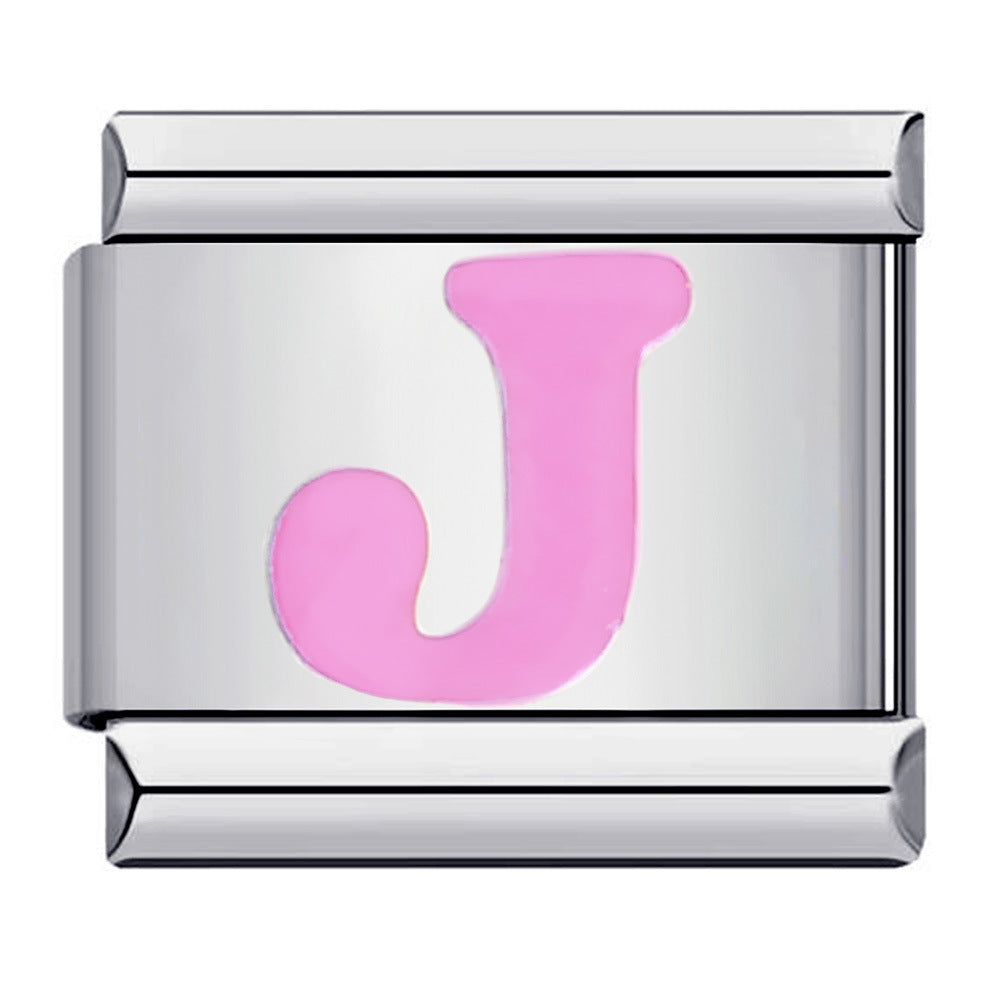 Pink Letter J Italian Charm For Italian Charm Bracelets Composable Link - soufeelau