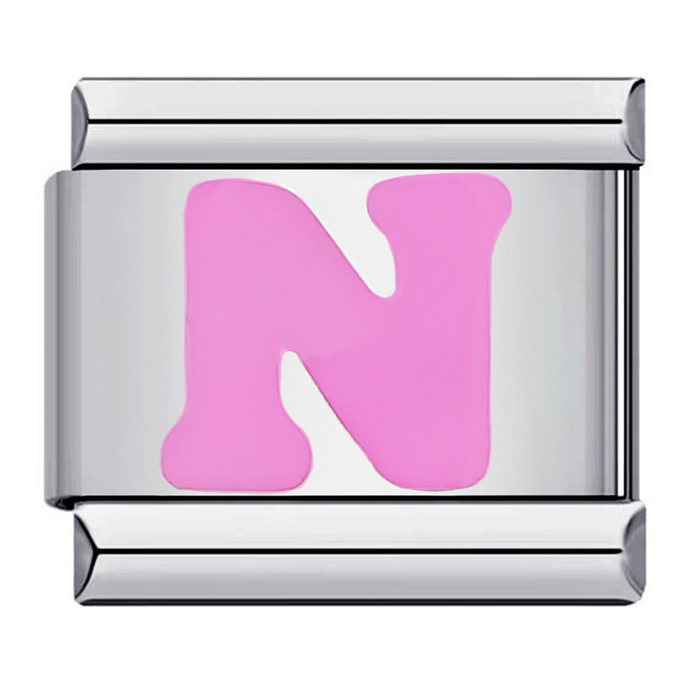 Pink Letter N Italian Charm For Italian Charm Bracelets Composable Link - soufeelau