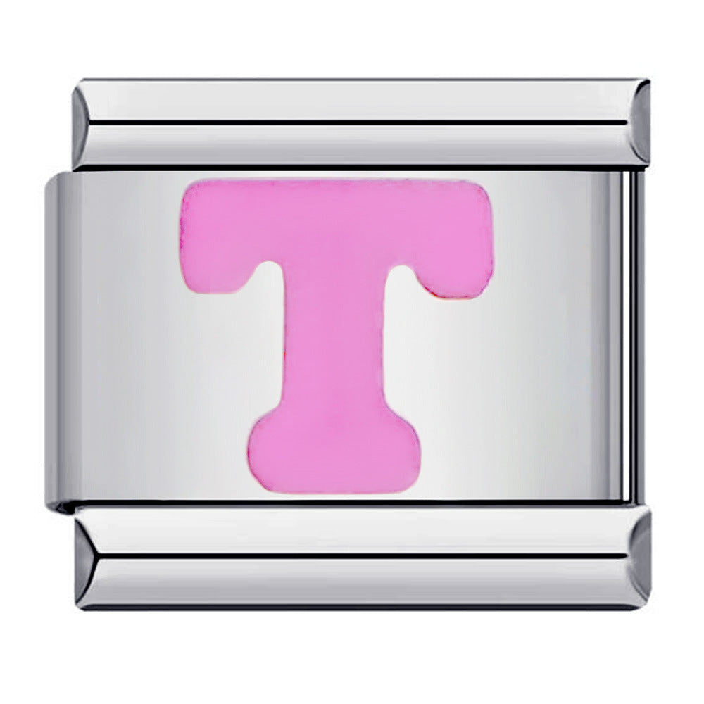 Pink Letter T Italian Charm For Italian Charm Bracelets Composable Link - soufeelau