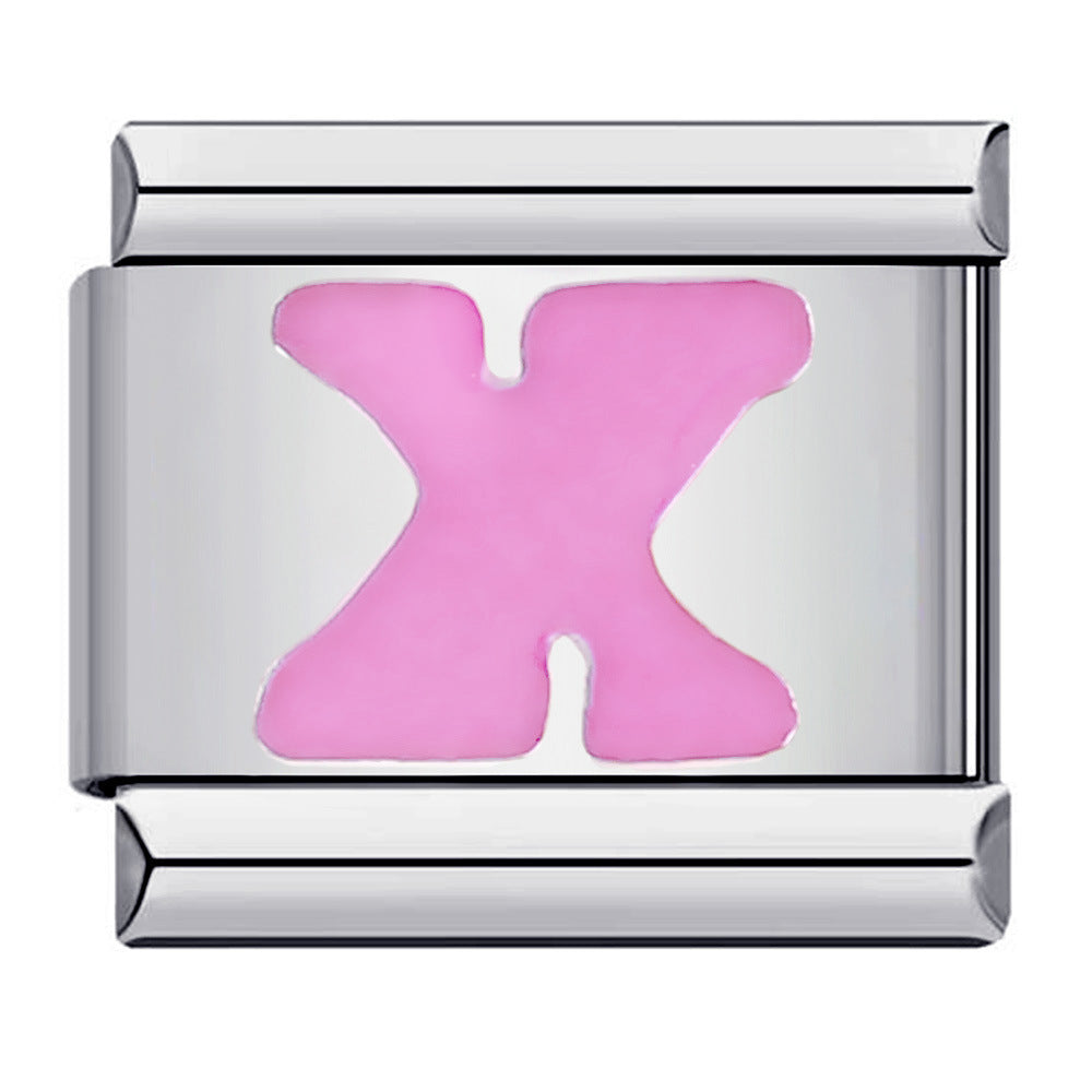 Pink Letter X Italian Charm For Italian Charm Bracelets Composable Link - soufeelau