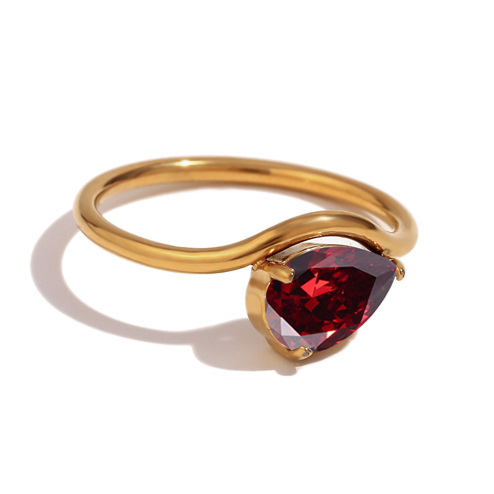 Minimalist Pear Cut Birthstone Ring – Dainty Personalized Gift for Her - soufeelau