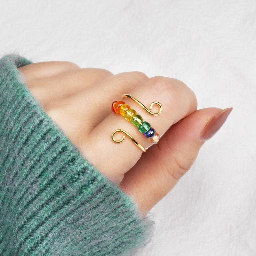 Rotating Ring Relieving Anxiety Adjustable Rainbow Fidget Ring Jewelry Gift for Women - soufeelau