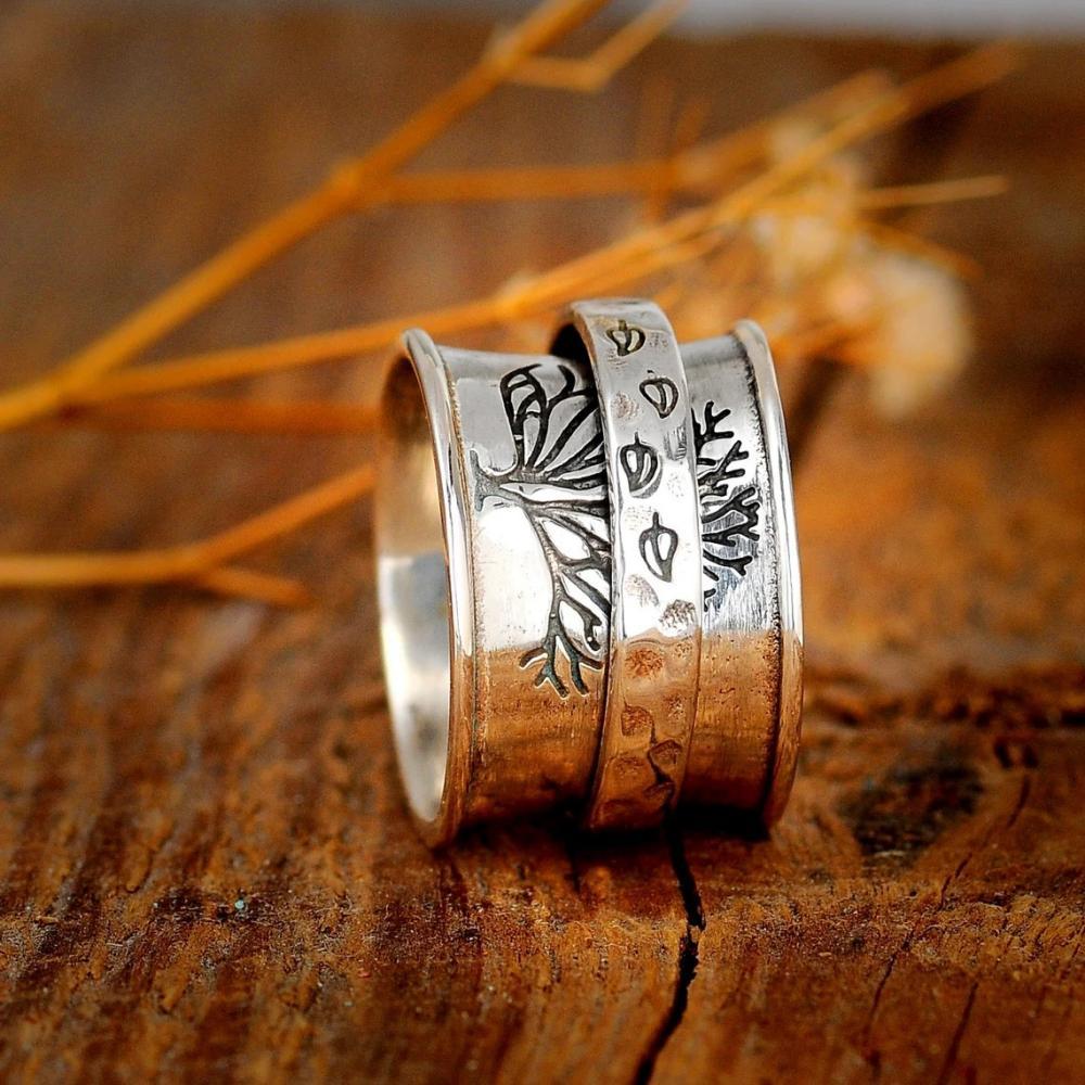 Fidget Anxiety Ring Meditation Leaf Spinner Ring Jewelry Gifts for Women Girls - soufeelau