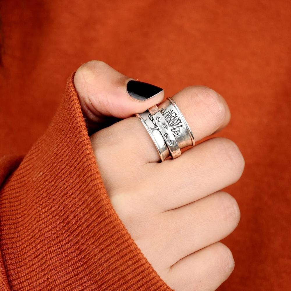 Fidget Anxiety Ring Meditation Leaf Spinner Ring Jewelry Gifts for Women Girls - soufeelau