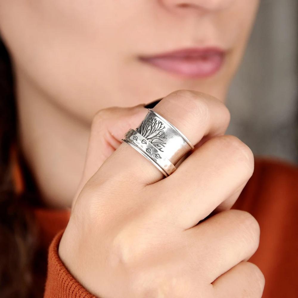 Fidget Anxiety Ring Meditation Leaf Spinner Ring Jewelry Gifts for Women Girls - soufeelau