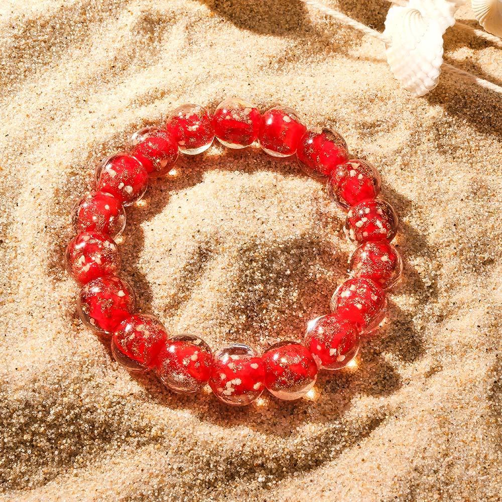 Red Firefly Glass Stretch Beaded Bracelet Glow in the Dark Luminous Bracelet - soufeelau