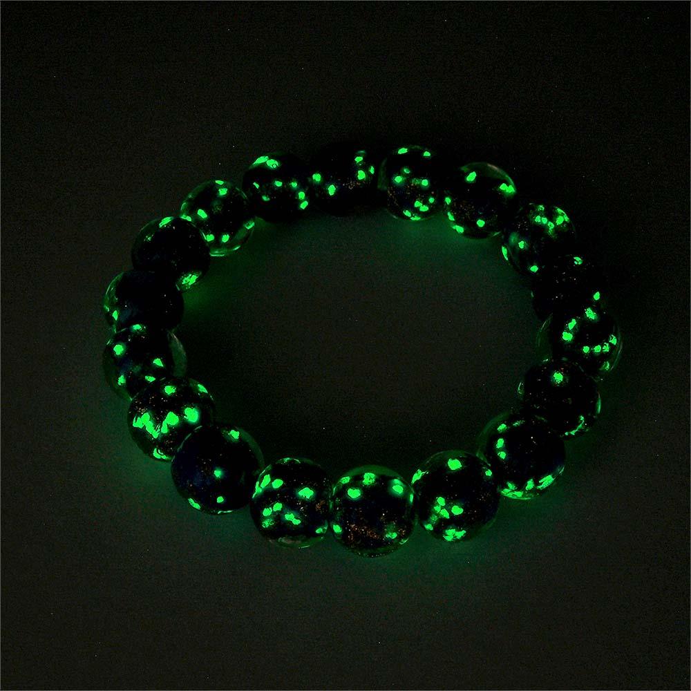 Cerulean Blue Firefly Glass Stretch Beaded Bracelet Glow in the Dark Luminous Bracelet - soufeelau