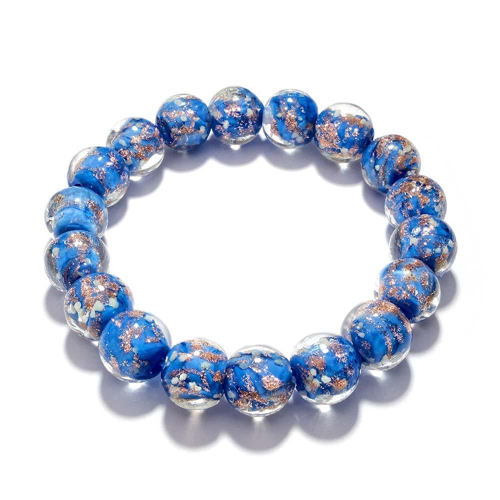 Cerulean Blue Firefly Glass Stretch Beaded Bracelet Glow in the Dark Luminous Bracelet - soufeelau