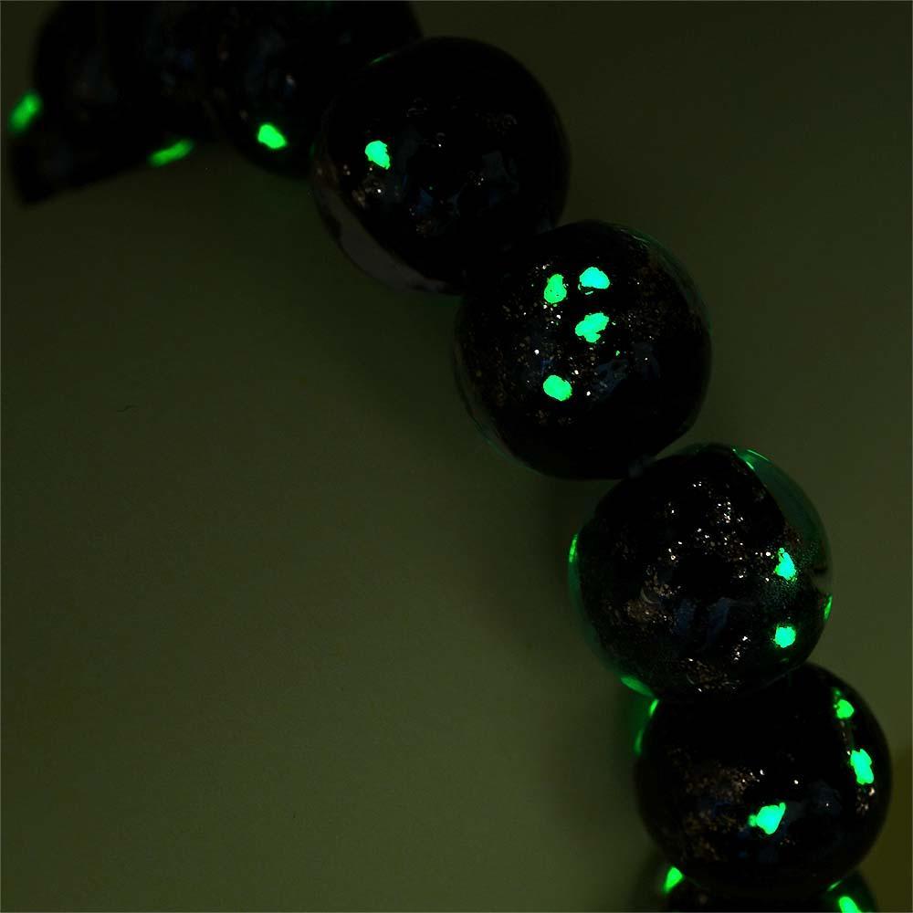 Black Firefly Glass Stretch Beaded Bracelet Glow in the Dark Luminous Bracelet - soufeelau