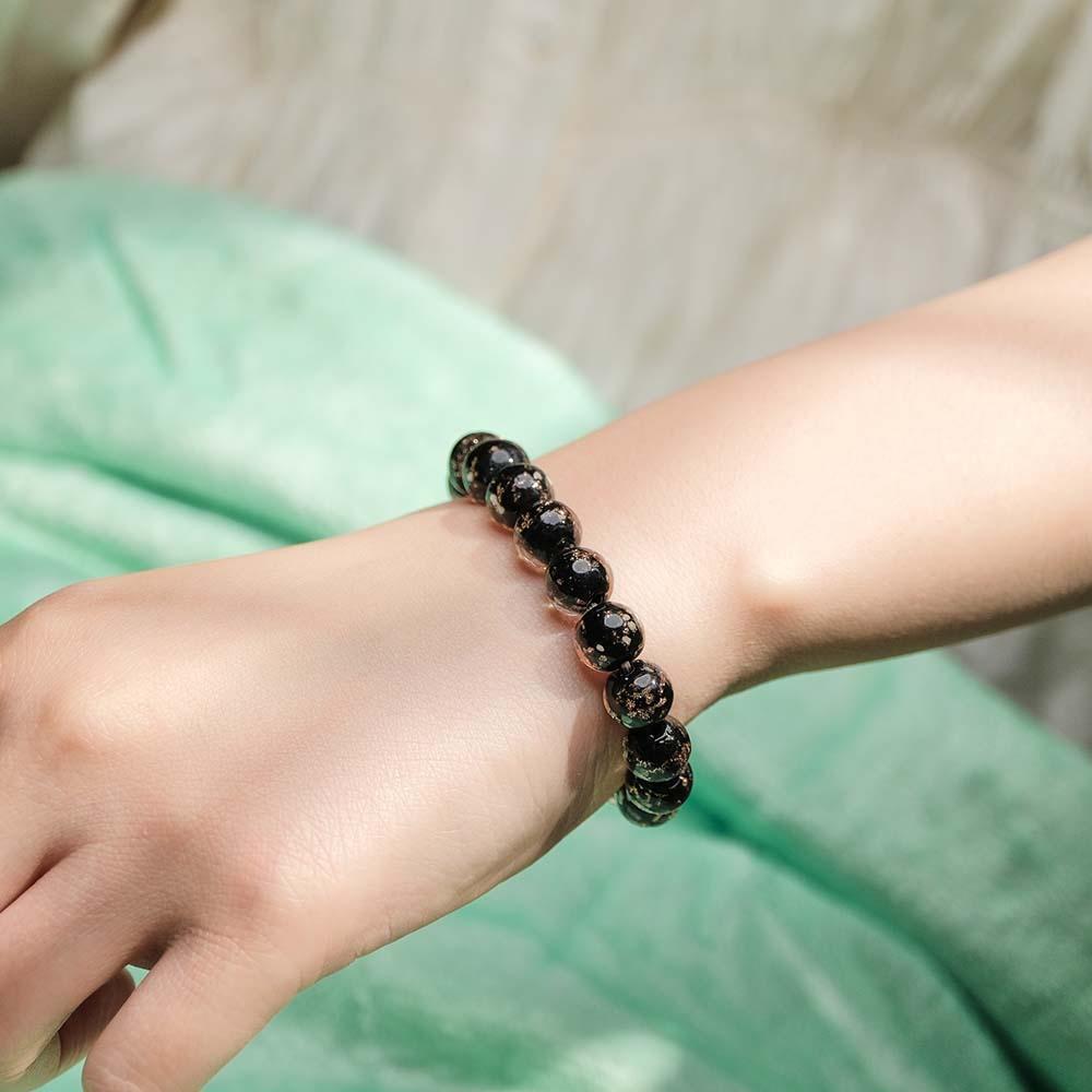 Black Firefly Glass Stretch Beaded Bracelet Glow in the Dark Luminous Bracelet - soufeelau