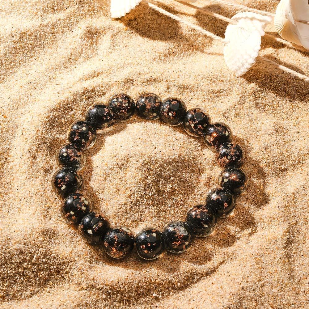 Black Firefly Glass Stretch Beaded Bracelet Glow in the Dark Luminous Bracelet - soufeelau