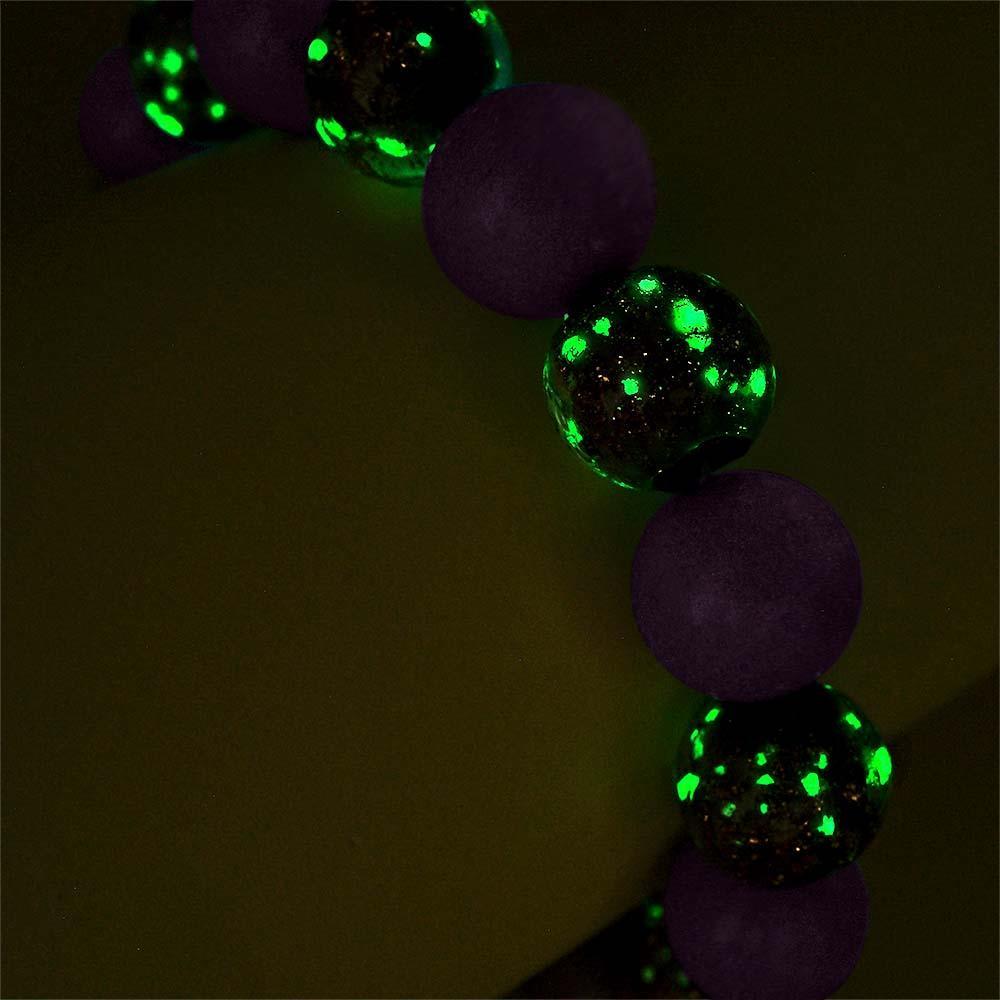 Purple Firefly Glass Stretch Beaded Bracelet Glow in the Dark Luminous Bracelet - soufeelau