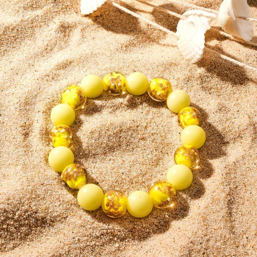 Yellow Firefly Glass Stretch Beaded Bracelet Glow in the Dark Luminous Bracelet - soufeelau