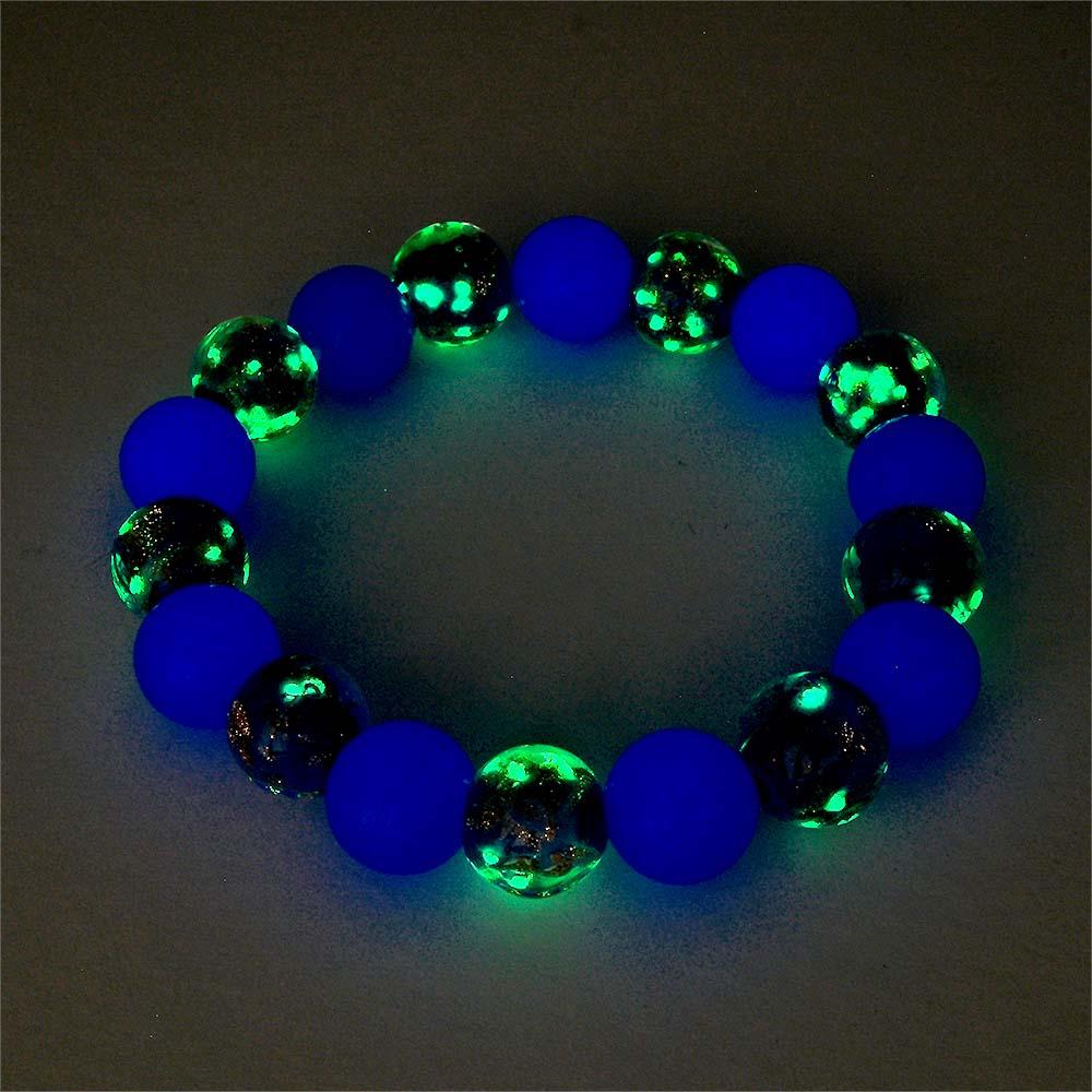 Dark Blue Firefly Glass Stretch Beaded Bracelet Glow in the Dark Luminous Bracelet - soufeelau