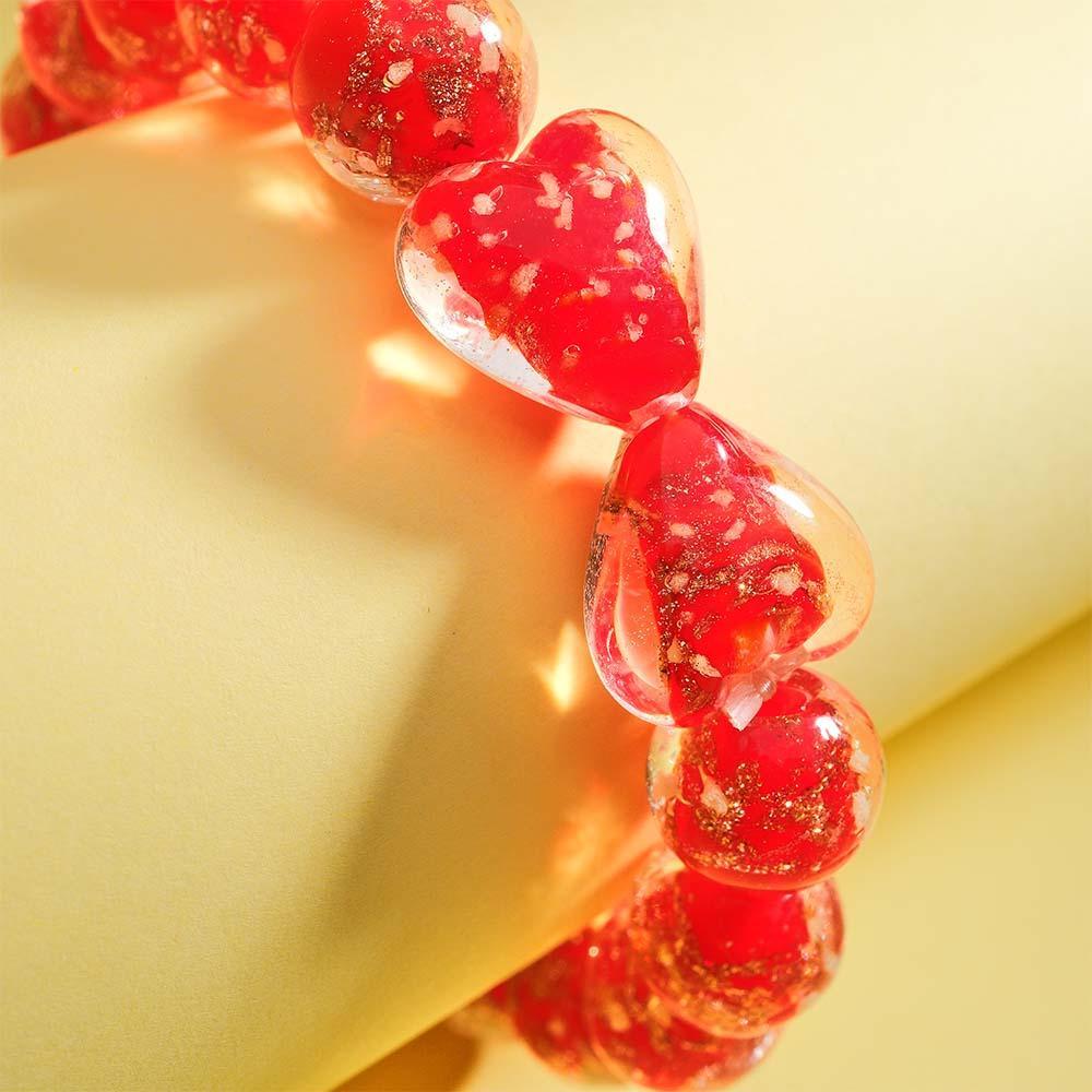 Red Heart-to-Heart Firefly Glass Stretch Beaded Bracelet Glow in the Dark Luminous Bracelet - soufeelau