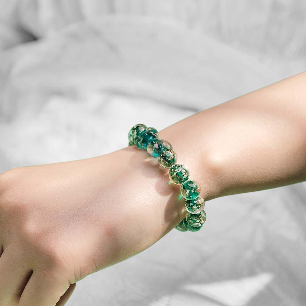 Lime Green Heart-to-Heart Firefly Glass Stretch Beaded Bracelet Glow in the Dark Luminous Bracelet - soufeelau