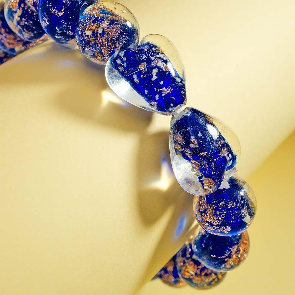 Dark Blue Heart-to-Heart Firefly Glass Stretch Beaded Bracelet Glow in the Dark Luminous Bracelet - soufeelau