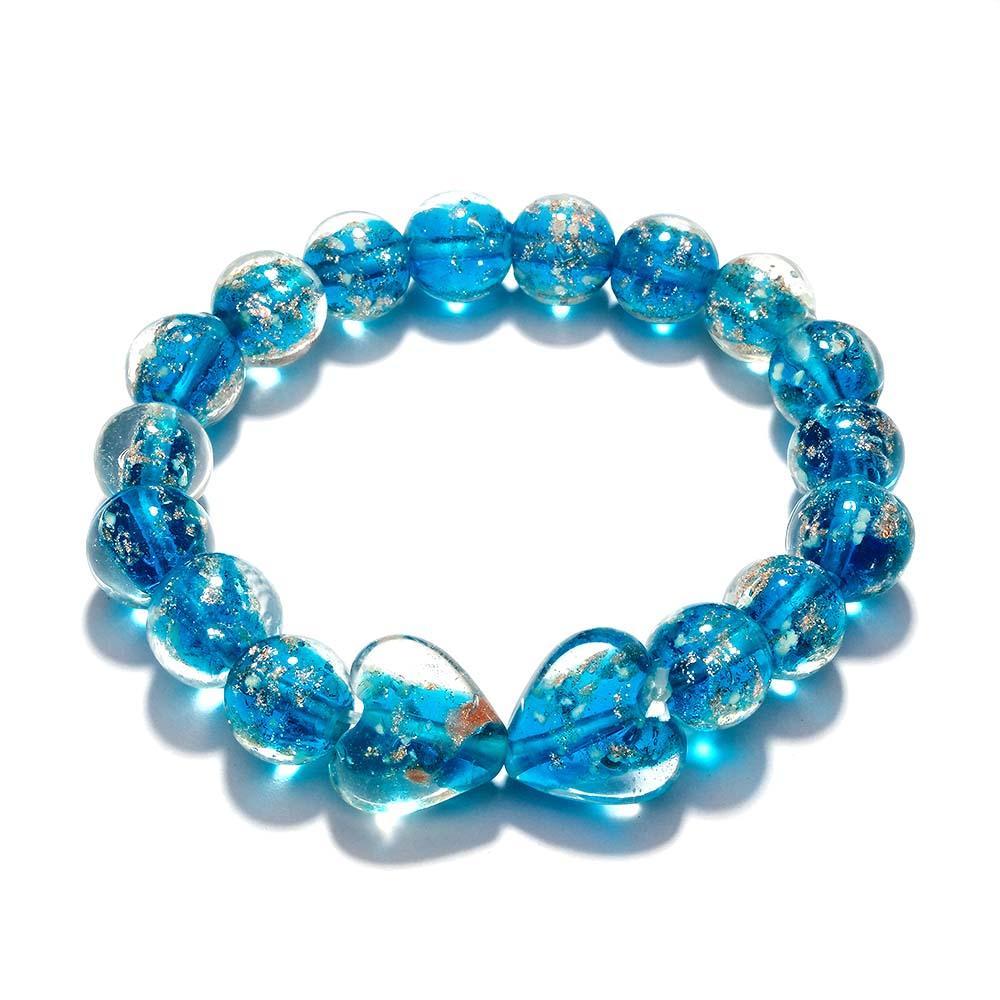 Navy Blue Heart-to-Heart Firefly Glass Stretch Beaded Bracelet Glow in the Dark Luminous Bracelet - soufeelau