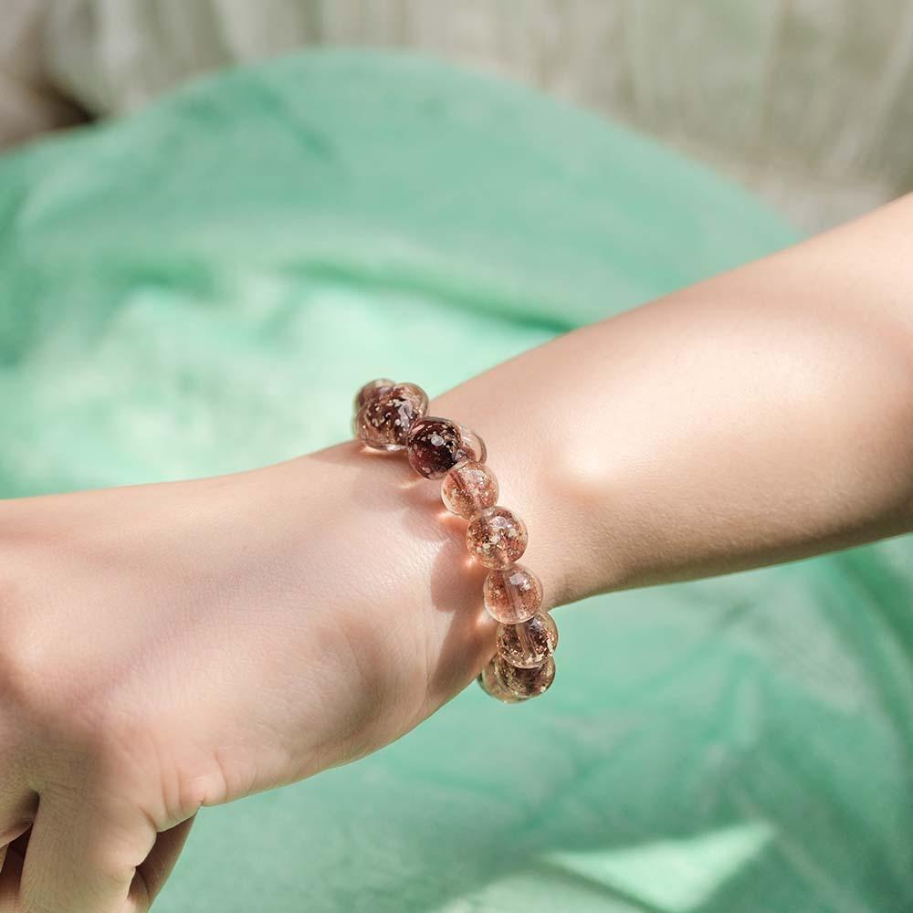 Brown Heart-to-Heart Firefly Glass Stretch Beaded Bracelet Glow in the Dark Luminous Bracelet - soufeelau