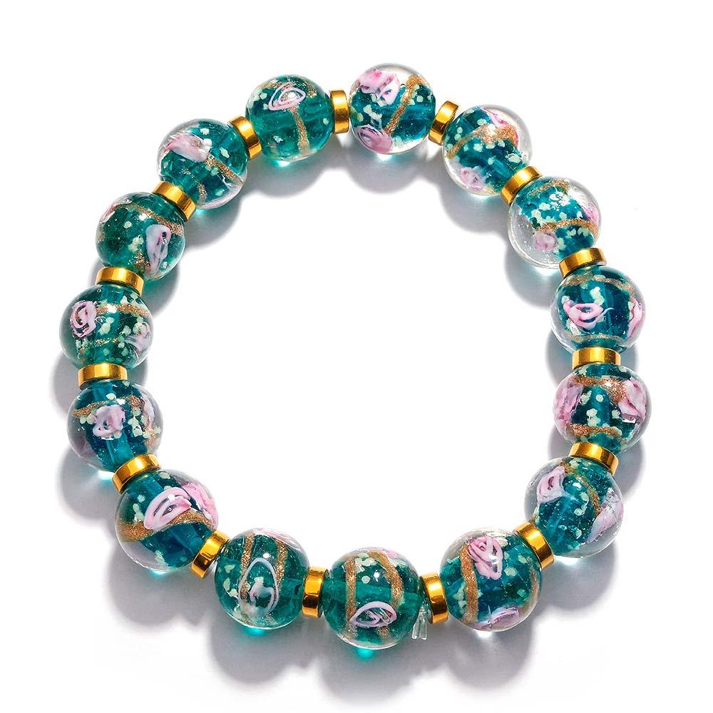 Flowery Blue Firefly Glass Stretch Beaded Bracelet Glow in the Dark Luminous Bracelet - soufeelau