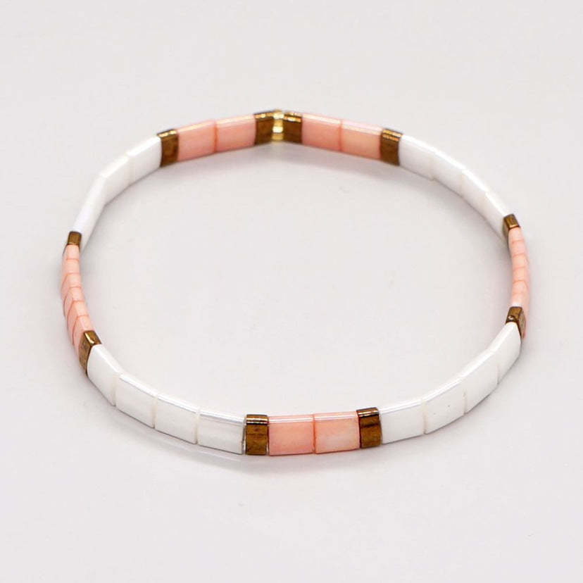 Tila Bead Bracelet Pink and White Vintage Fashion Bracelets Gift - soufeelau