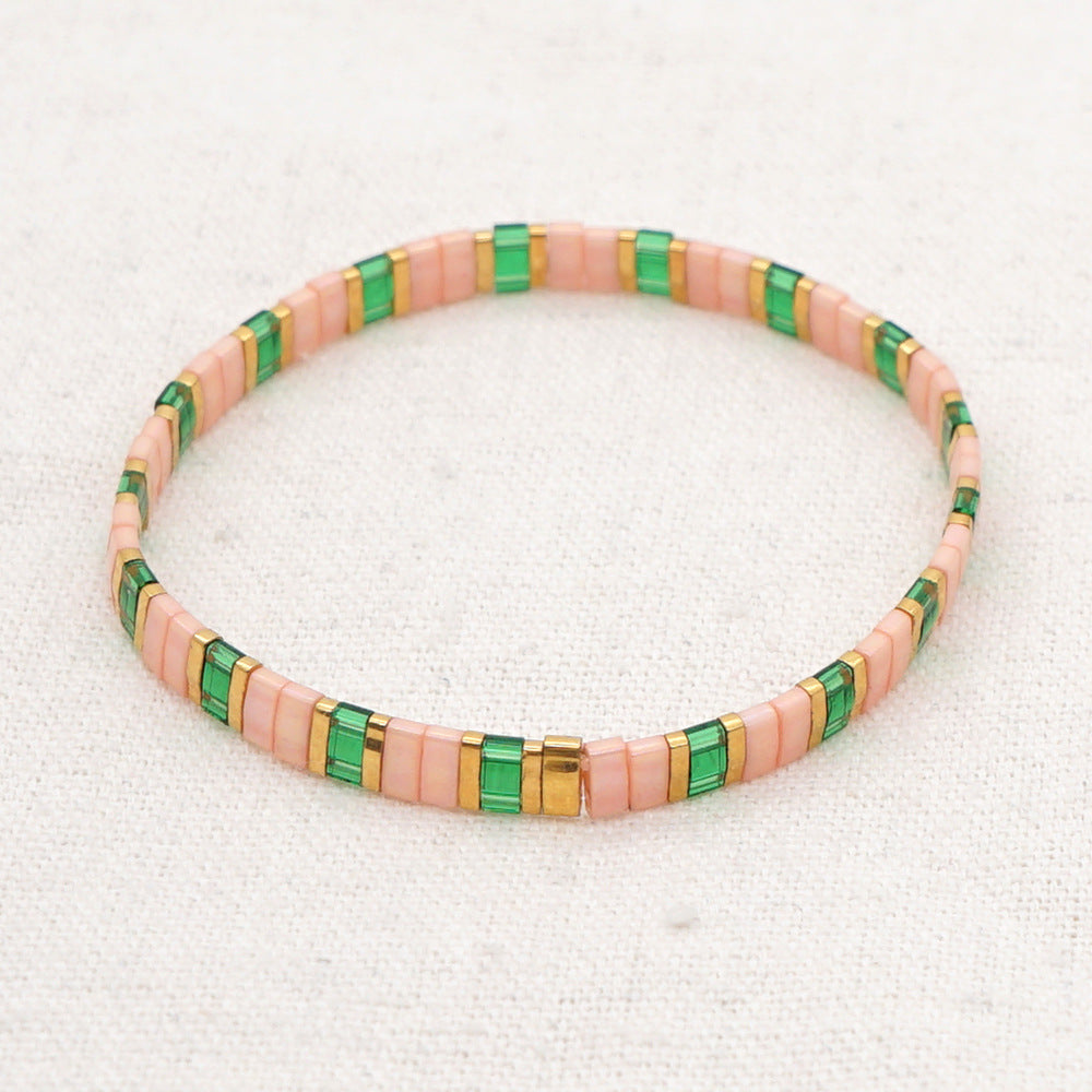 Tila Bead Bracelet Green and Pink Vintage Fashion Bracelets Gift - soufeelau