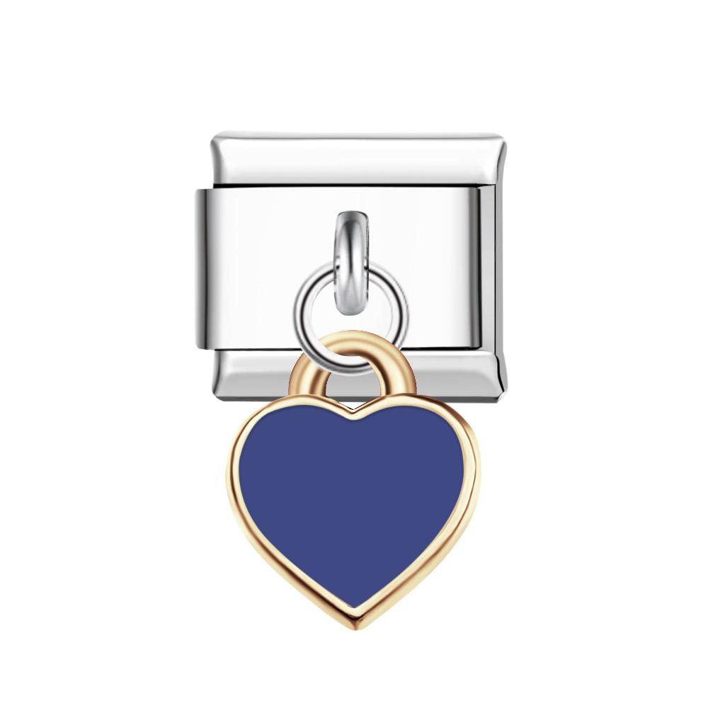 Dark Blue Hearts Italian Charm For Italian Charm Bracelets Composable Link - soufeelau