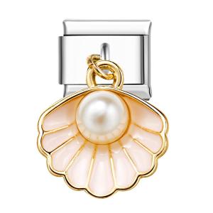 Light Pink Shell Pearls Italian Charm For Italian Charm Bracelets Composable Link