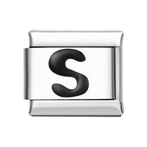 Alphabet S-Black Italian Charm For Italian Charm Bracelets Composable Link
