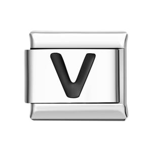 Alphabet V-Black Italian Charm For Italian Charm Bracelets Composable Link