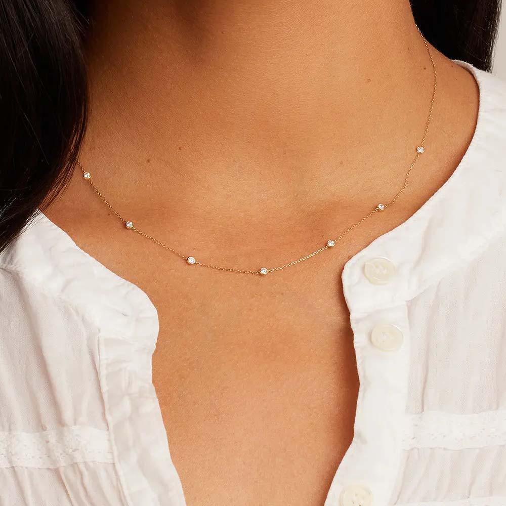 Gold Classic Diamond Necklace Minimalist Chain Dainty and Thin Necklace - soufeelau