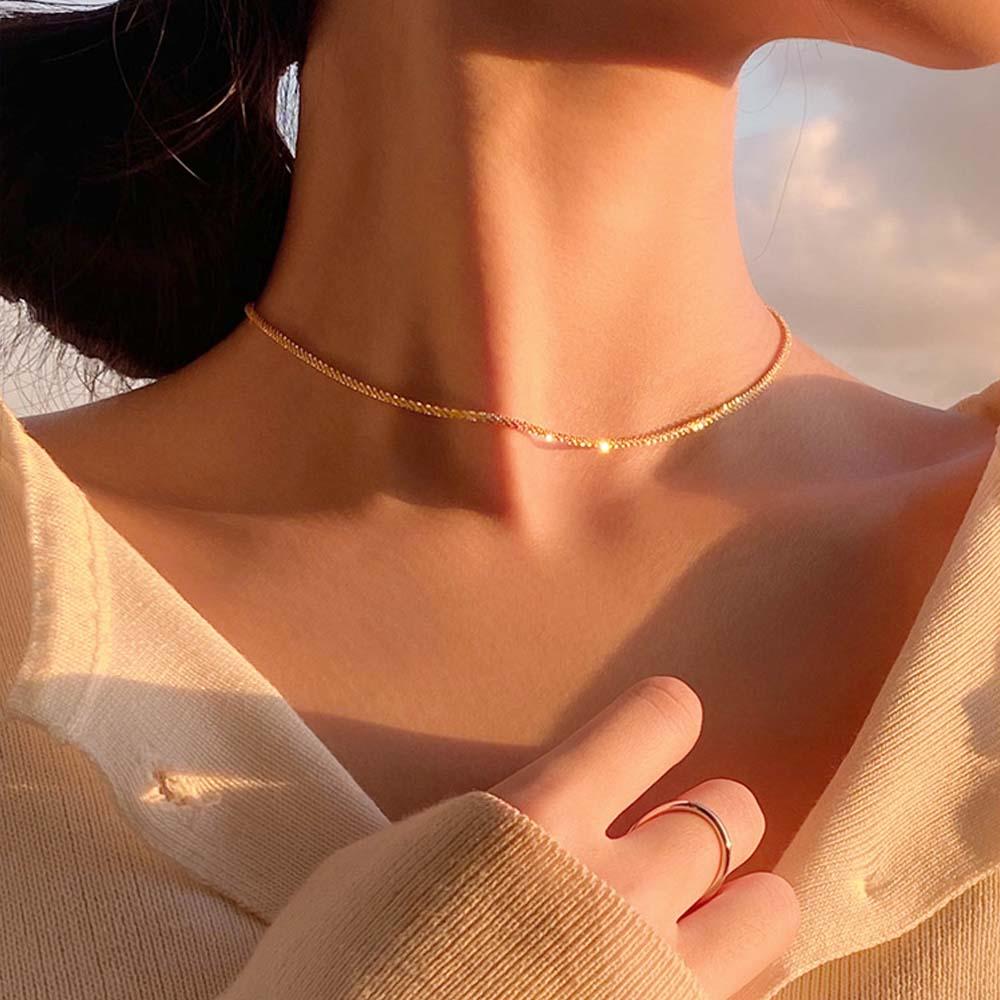 Gold classic Necklace Minimalist Chain Dainty and Thin Necklace Gold - soufeelau