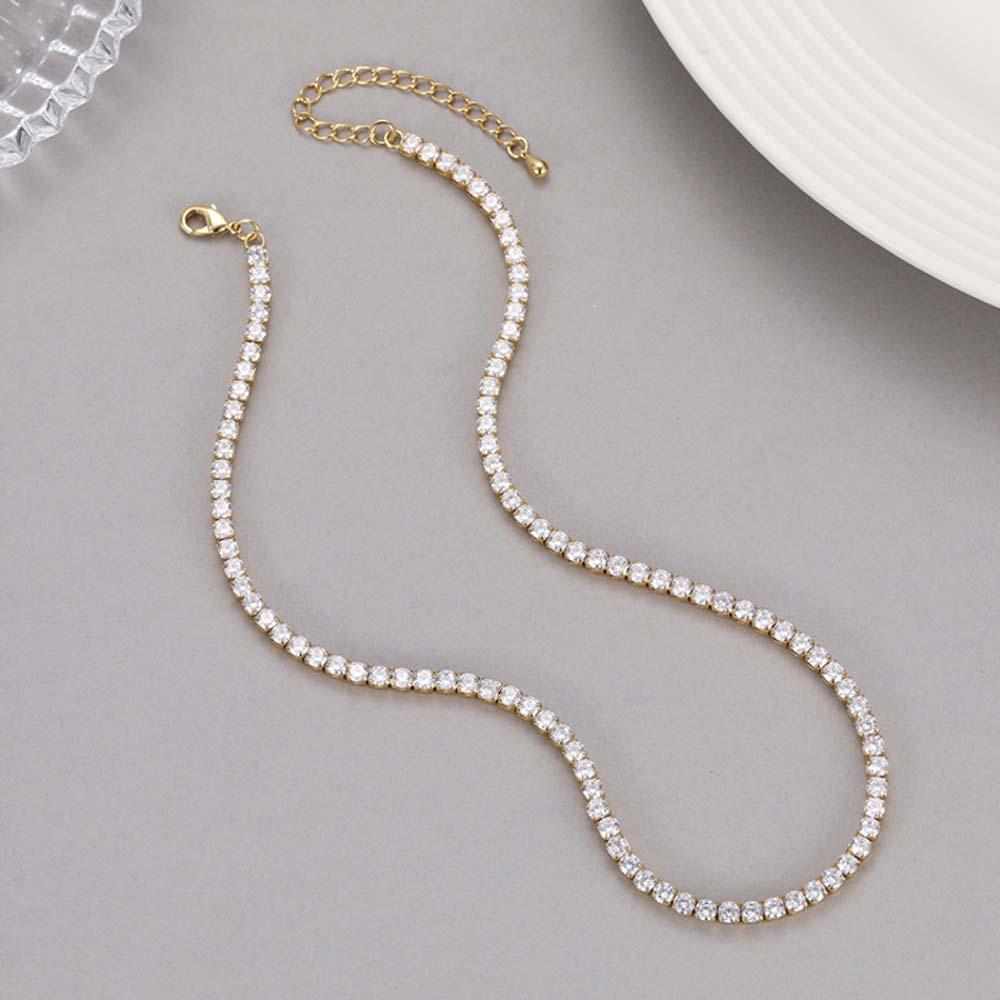 Gold Shimmery Crystal Necklace Minimalist Chain Dainty and Thin Necklace - soufeelau