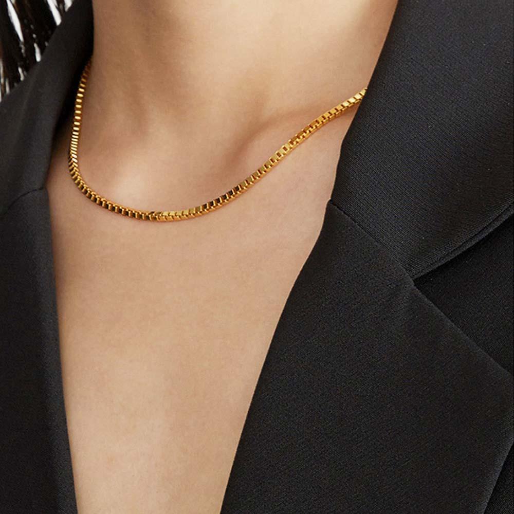 Gold Box Chain Necklace Minimalist Chain Dainty and Thin Necklace - soufeelau