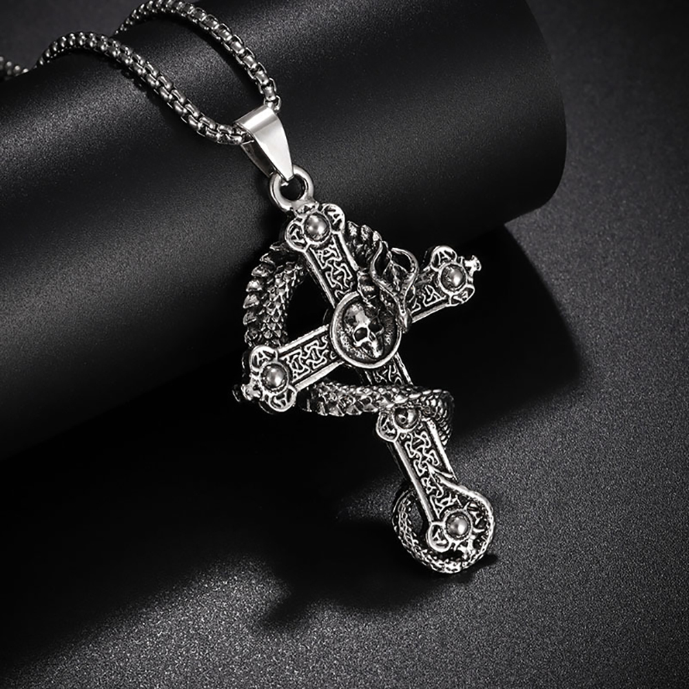 Men's Necklace Punk Necklace Skull Pandragon Cross Pendant Necklace Gift For Boyfriend - soufeelau