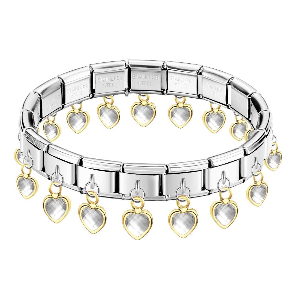 White Heart Pendant Vintage Italian Charm Bracelet - soufeelau