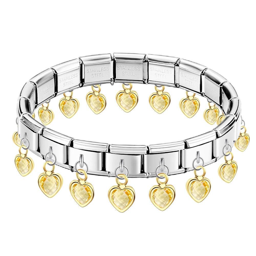 Champagne Heart Dangle Vintage Italian Charm Bracelet - soufeelau