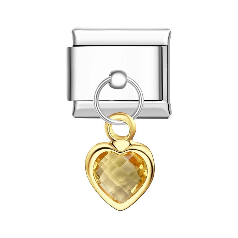 Yellow Heart Hanging Charm Italian Charm For Italian Charm Bracelets Composable Link