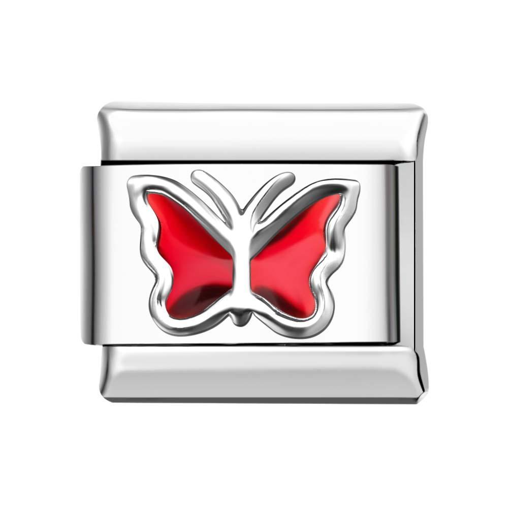Silver Edge Butterfly - Red Italian Charm For Italian Charm Bracelets Composable Link - soufeelau