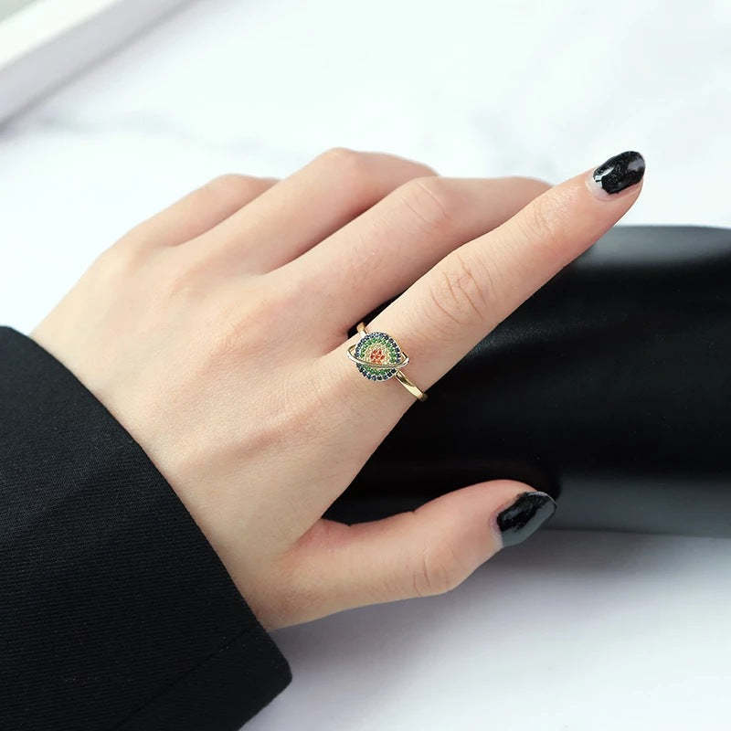Fidget Ring for Anxiety Anxiety Relief Decompression Ring Planet Opening Adjustable Ring Gift for Women - soufeelau