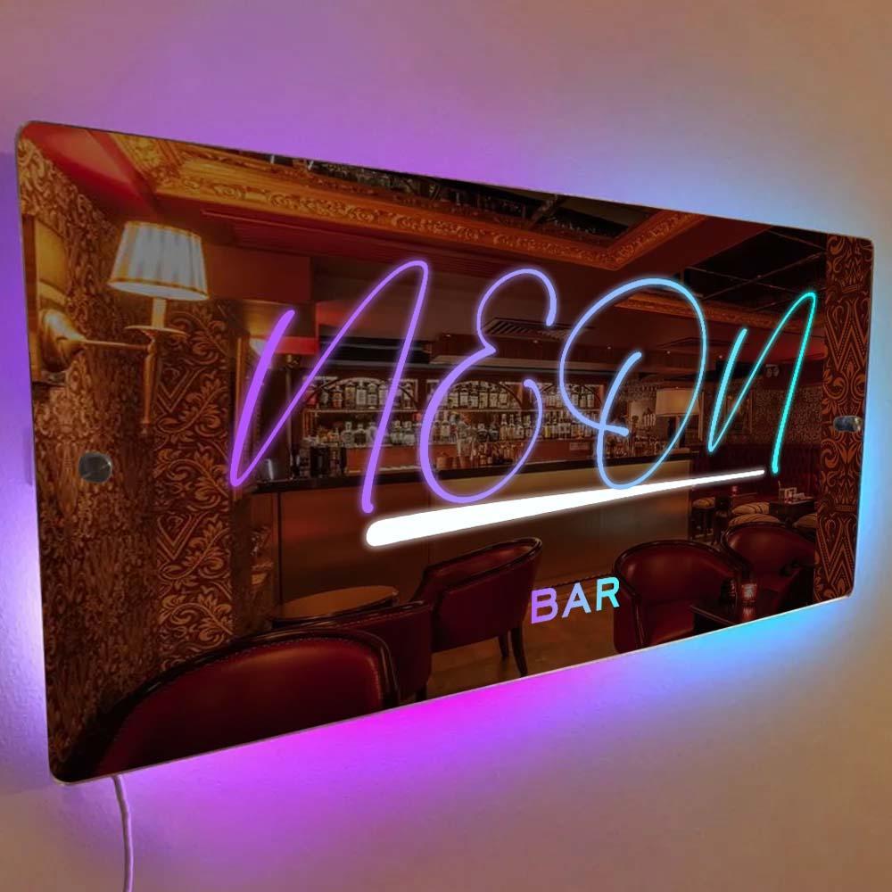 Custom Name Mirror Sign Custom Text Led Multi Color Light Up Wall Hanging Neon Signs Bar Decorative Lights Wall Decoration - soufeelau