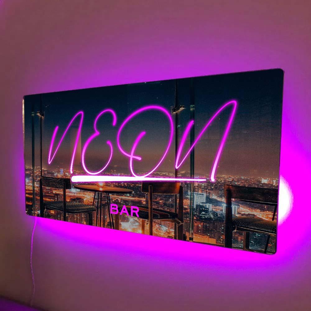Custom Name Mirror Sign Custom Text Led Multi Color Light Up Wall Hanging Neon Signs Bar Decorative Lights Wall Decoration - soufeelau