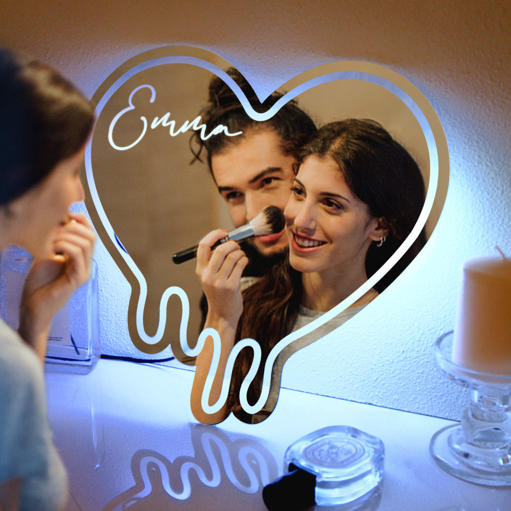 Personalized Name Mirror Light Melting Heart Colorful Gift - soufeelau