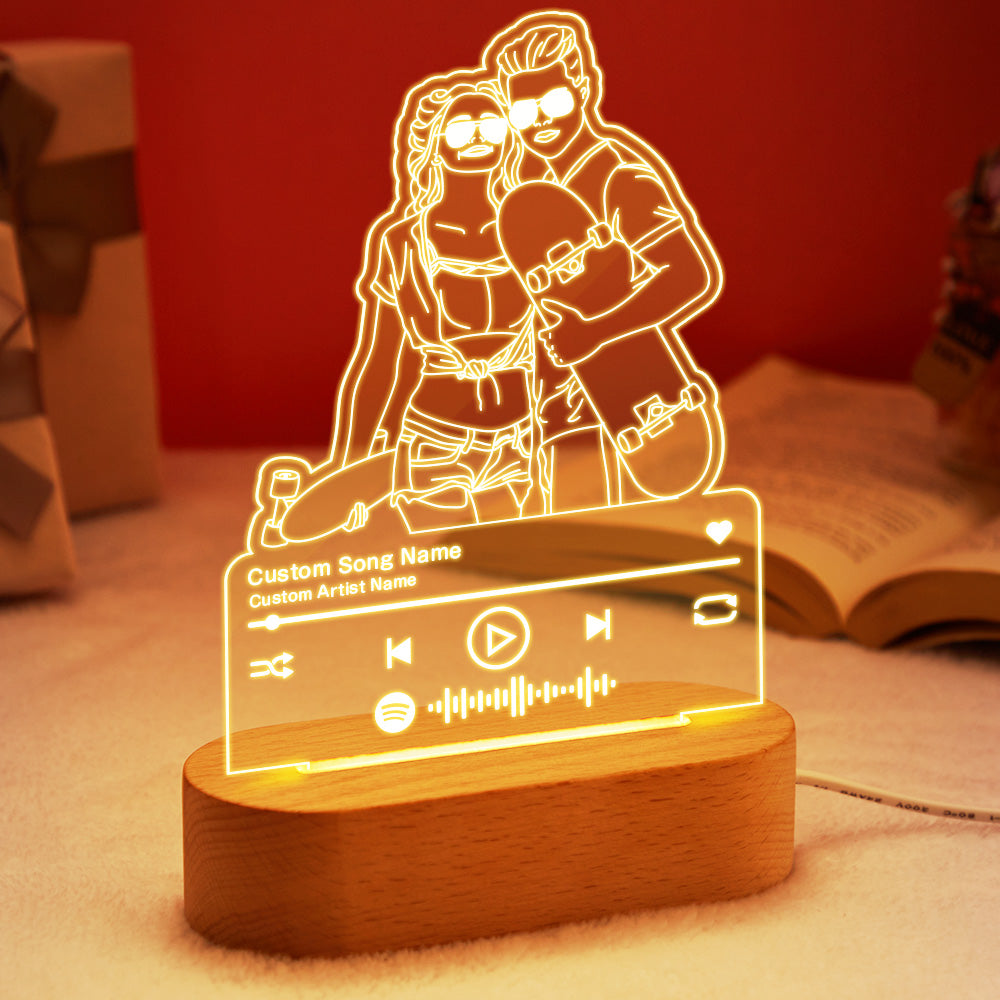 Custom Portrait Night Light Music Line Art Photo Lamp Gift for Lover - soufeelau