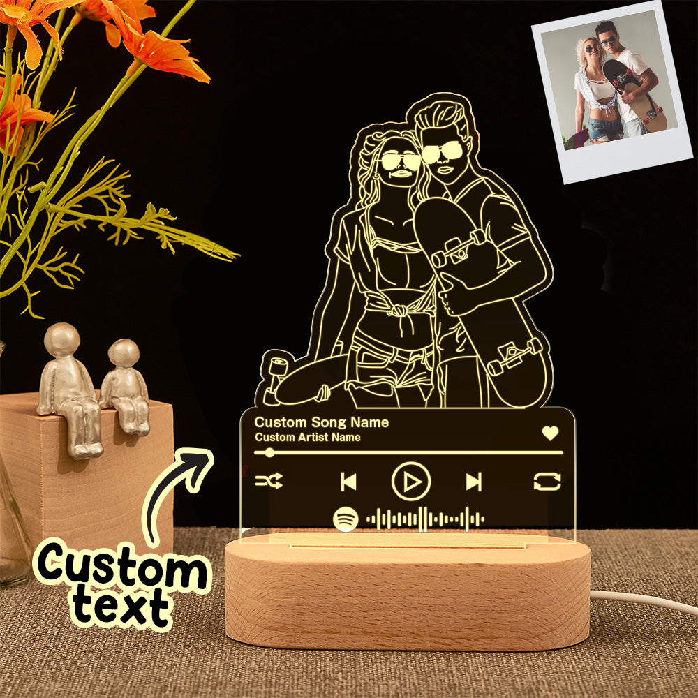 Custom Portrait Night Light Music Line Art Photo Lamp Gift for Lover - soufeelau