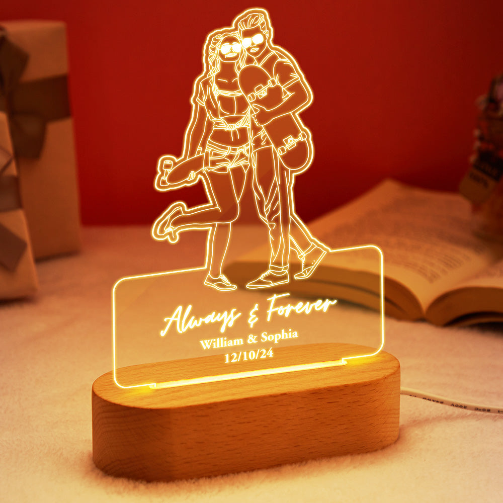 Custom Portrait Night Light Line Art Photo Lamp Gift for Lover - soufeelau