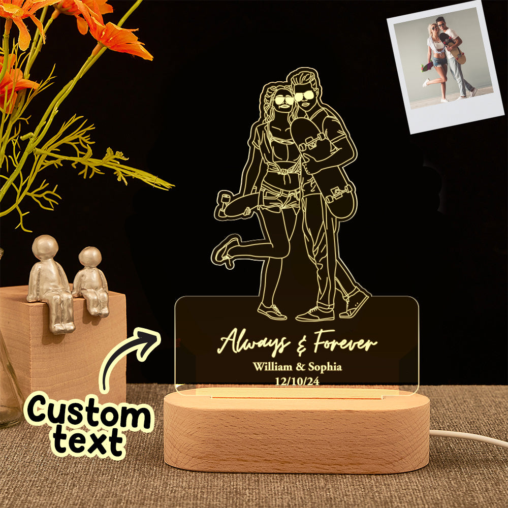 Custom Portrait Night Light Line Art Photo Lamp Gift for Lover - soufeelau