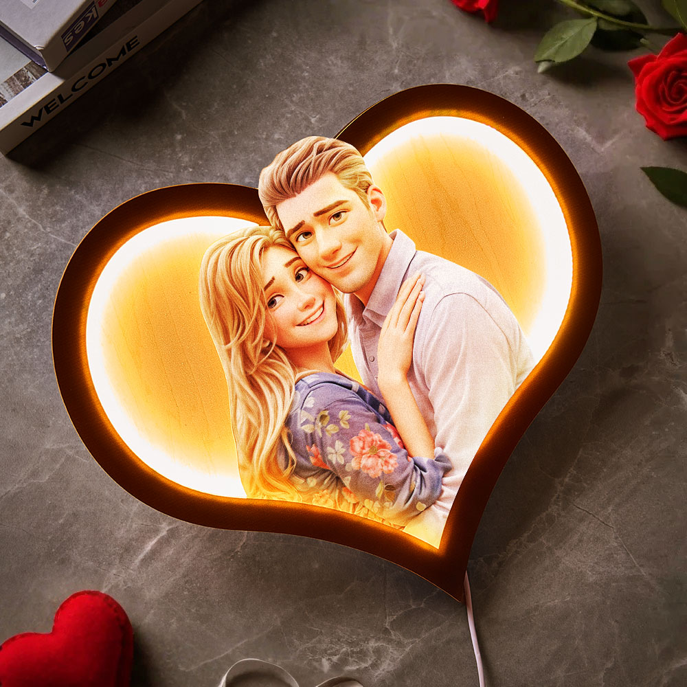 Personalized Heart Photo Cartoon Portrait Frame with LED - soufeelau
