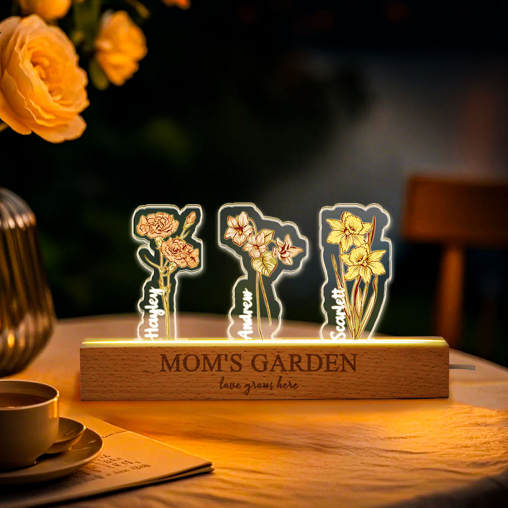 Custom Birth Flower 3D Crystal Acrylic LED Light For Mom - soufeelau